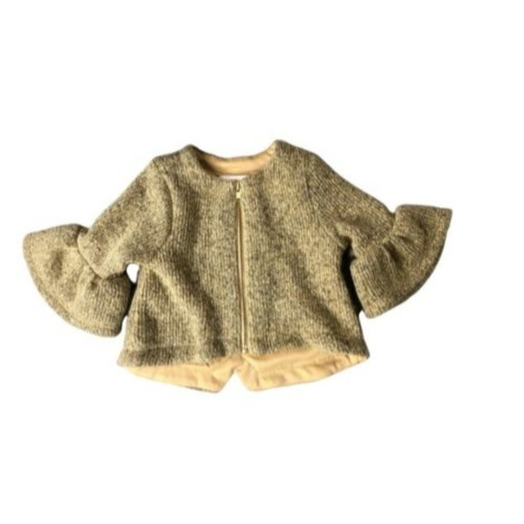 Bonnie Baby Cardigan Bell Sleeves Tan Beige Zipper Girl 12 Months Sweater Jacket - Picture 1 of 5